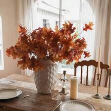 Artificial Fall Oak Tree Leaves Stems 8 PCS, Fall Decorations For Indoor Outdoor Halloween Than1ks 1giving Farmhouse Arrangement Decorations For Front Door Wedding Centerpieces In Autumn - 橡樹葉(橙黃色) - 查看 5