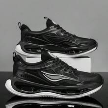 Men's Black Lace-Up Sports Shoes, Breathable Mesh Soft Sole, Non-Slip, Shock-Absorbing, Outdoor Fitness Workout Running Sneakers - Black - View 8