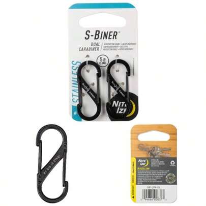 Size - 1 S - Biner - Mosquetn doble, acero inoxidable, negro, 2 unidades paquete de 1
