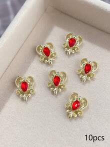 240个/盒美甲饰品,镂空蝴蝶结心形唇膏,镶钻金银美甲饰品,奢华Y2K金属美甲用品,情人节特惠,白色和红色水钻美甲宝石,适用于多功能DIY美甲配件。 - 彩色 - 查看 21