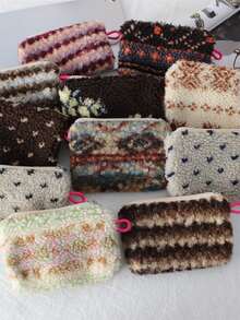 Plush Coin Purse Mini Lipstick Makeup Bag Portable Bluetooth Earphone Storage Pouch Card Holder Wallet - Multicolor - View 2