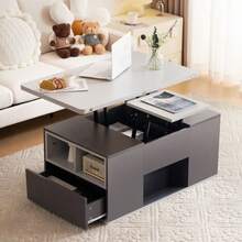 313593594GAA Liftable Multifunctional Coffee Table - Tabletop Opens To 2 Tables, Dark Grey + Light Grey, Large Capacity, Modern Living Room Furniture, Office Dining Table Side Table Multifunctional Table - 灰色 - 查看 9