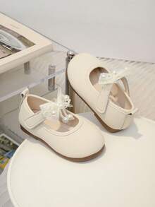 1 Pair Baby Girl Lace Pearl Bow Comfortable Low Vamp Flat Casual Shoes, Suitable For Daily Outdoor Wear, All Seasons - Beige - View 5