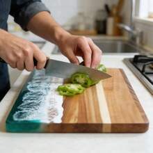 Epoxy Resin Solid Wood Resin Cutting Board Crafts, Rosewood Mosaic, Wave & Beach Pattern Chopping Board
