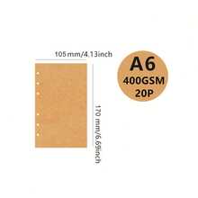 1 Packung mit 20 Blatt/40 Seiten Nachfüllpapier (Kraftpapier), 400g dickes cremefarbenes Kraftpapier, erhältlich in 3 Größen: A6 (6 Löcher, 105*170mm), A5 (6 Löcher, 142*210mm), B5 (9 Löcher, 182*255mm) - 20 SIM-Karten, 40 Seiten (400GSM) - Übersicht 3