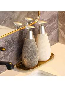 1pc Creative Retro Style Ceramic Push-Type Soap Dispenser With Pump, Hand Soap Bottle, Suitable For Bathrooms Kitchens And Toilets