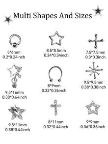 70pcs Fashionable Silver Metal Star Planet Cross Nail Art Decorations, Nail Gems Nail Art Accessories, Suitable For Both Men And Women