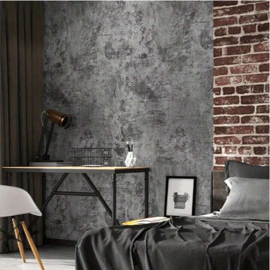 Gray Cracked Concrete Peel And Stick Wallpaper Roll, Matte Concrete Countertop Contact Paper, Self-Adhesive Removable Vintage Cement Vinyl Wall Paper, Suitable For Bedroom Decor, Drawers, Thick Wall Sticker - Dark Grey - View 1