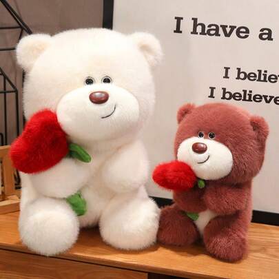 25厘米情人节玫瑰巧克力泰迪熊毛绒玩具，柔软女孩泰迪熊娃娃装饰 - 礼品家居装饰、派对摆件、生日礼物及各种节日礼物，如圣诞节、母亲节、感恩节等。