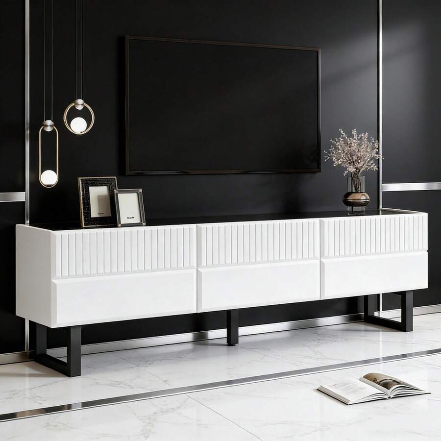 Television Stands & Entertainment Centers - Black + White + MDF + Particle Board - View 1
