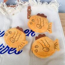 1pcs  Healing Creative Taiyaki Coin Purse Card Holder Cute Furry Multifunctional Storage Bag Can Hold Data Cable Coins Lipstick Creative Mini Pendant Gift - 鯛魚燒錢包(無里布) - 查看 6