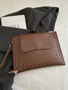 Niche Envelope Design Rivet Handbag, Women's New Stylish Simple Versatile Underarm Clutch Bag