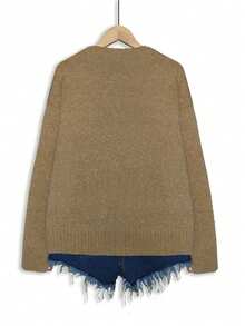Cute Cat Back Print Oversized Knit Sweater For Women - Multi-Color Cozy Casual Loose Fall Winter Pullover CatPrintSweater OversizedKnitwear CuteAnimalSweater - 棕色 - 查看 3