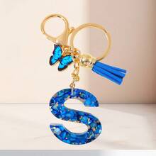 1个蓝色字母钥匙扣，可爱蝴蝶树脂钥匙链，适用于包包、背包、车钥匙，女士日常礼物 - 藍色 - 查看 15