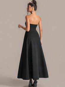 ASANDY 女士优雅无肩带水钻装饰正式礼服 - 黑色 - 查看 4