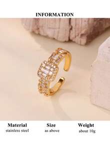 10pcs Cubic Zirconia Stainless Steel Rings, Women/Mother's Style, 18K Gold Plated Tarnish Resistant Adjustable Rings, Wedding Jewelry/Party Accessories, Valentine's Day/Mother's Day Gift