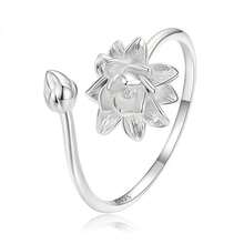 1枚简约优雅的925银莲花戒指，适合女性日常、度假、婚礼佩戴。 - 銀色 - 查看 12