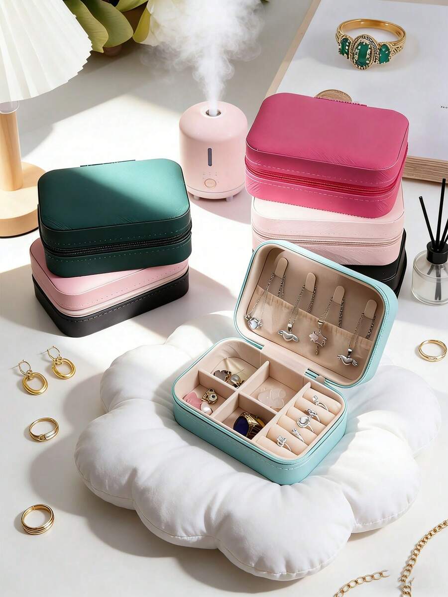 Hộp đựng trang sức mini, hộp đựng trang sức du lịch có khóa kéo di động, hộp quà tặng cho nữ, giá trưng bày trang sức đa chức năng cho nhẫn, mặt dây chuyền, bông tai, dây chuyền - Thích hợp cho bé gái và phụ nữ, quà tặng Halloween, quà tặng Giáng sinh. - nhiều màu - Xem 1