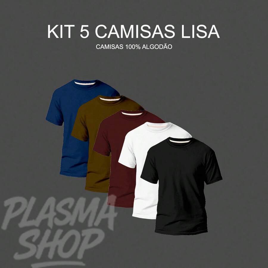 Set Of 5 Comfortable, Basic, Plain T-Shirts For Everyday Wear, 100% Cotton, 30.1 Yarn, Men's/Unisex, Breathable, Reinforced Seams!! - XANH NAVY-NÂU-ĐỎ TÍA-TRẮNG-ĐEN - Xem 1