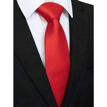 1pc Men's Solid Color Necktie, Black 8cm Formal Business Tie, Perfect For Wedding Casual Men Necktie - 紅色 - 查看 3