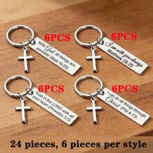 24pcs Stainless Steel Bible Verse Keychain With Cross - Matthew 28:20 Inspirational Text, Durable Metal Material, Suitable For Backpacks, Car Keys And Accessories - Christian Gift, Metal Engraved Keychain For Holiday Gatherings, Party Favors - Antique Silver - View 8