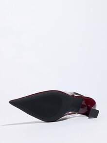 2026 New Non-Fatiguing Red Sole Cloth Women's High Heel Pumps, Thin Heel, Pointed Toe, Asymmetric Heel, Elastic Back Closed Toe Sandals - Burgundy - View 5