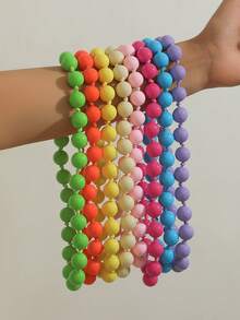 1 pieza Collar de cuerda anudada con cuentas de plástico acrílico de estilo bohemio y geométrico redondo para el verano y la playa, joya hecha a mano como regalo para mujeres, para uso diario - Collar de resina con cuentas hechas a mano - Ver 2