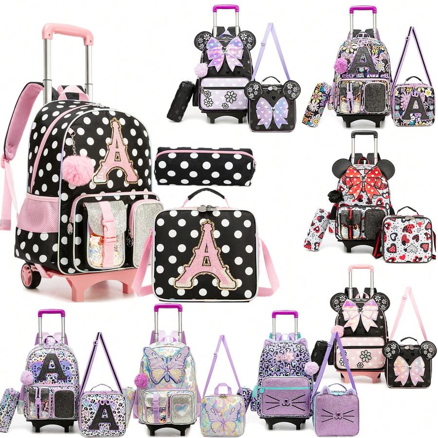 8-12 Years Old Girls' Detachable Handle Rolling Backpack, 2-In-1 Design, Cute School Bag With Wheels, Back To School Essential