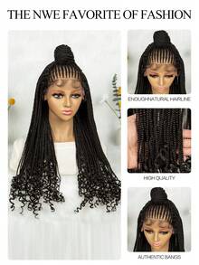 A ANYTIME 26 Inch Black Bohemian Braided Wig, Curly Ends, Heat Resistant Synthetic Fiber, Breathable Cap, Suitable For All Women, Fashionable African Curly Hairstyle, Multifunctional Wig - Elegant Wig