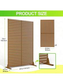 Pantalla de privacidad exterior de metal, valla de privacidad de acero galvanizado decorativa con soporte de 72 in h*47 in w, panel divisor de habitación para patio, deck, balcón, jardín, interior y exterior - Marrón - Ver 2