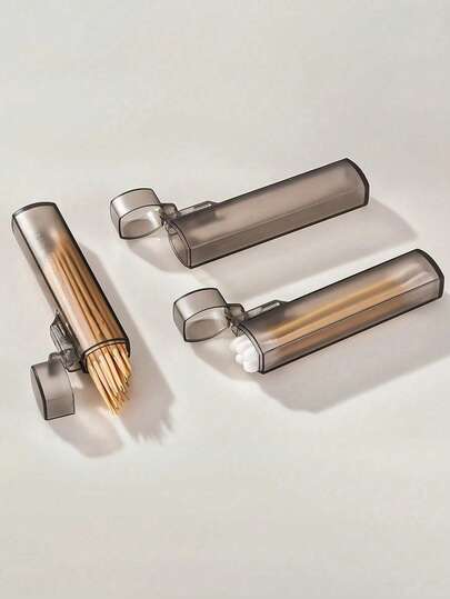 10/4/2/1pc Portable Transparent Plastic Toothpick Cleaning Swab Storage Box, Leak-Proof Metal Cylindrical Travel Storage Box, Compact Desktop Organizer, Suitable For Home, Camping And Outdoor Activities, Travel Essential Bag