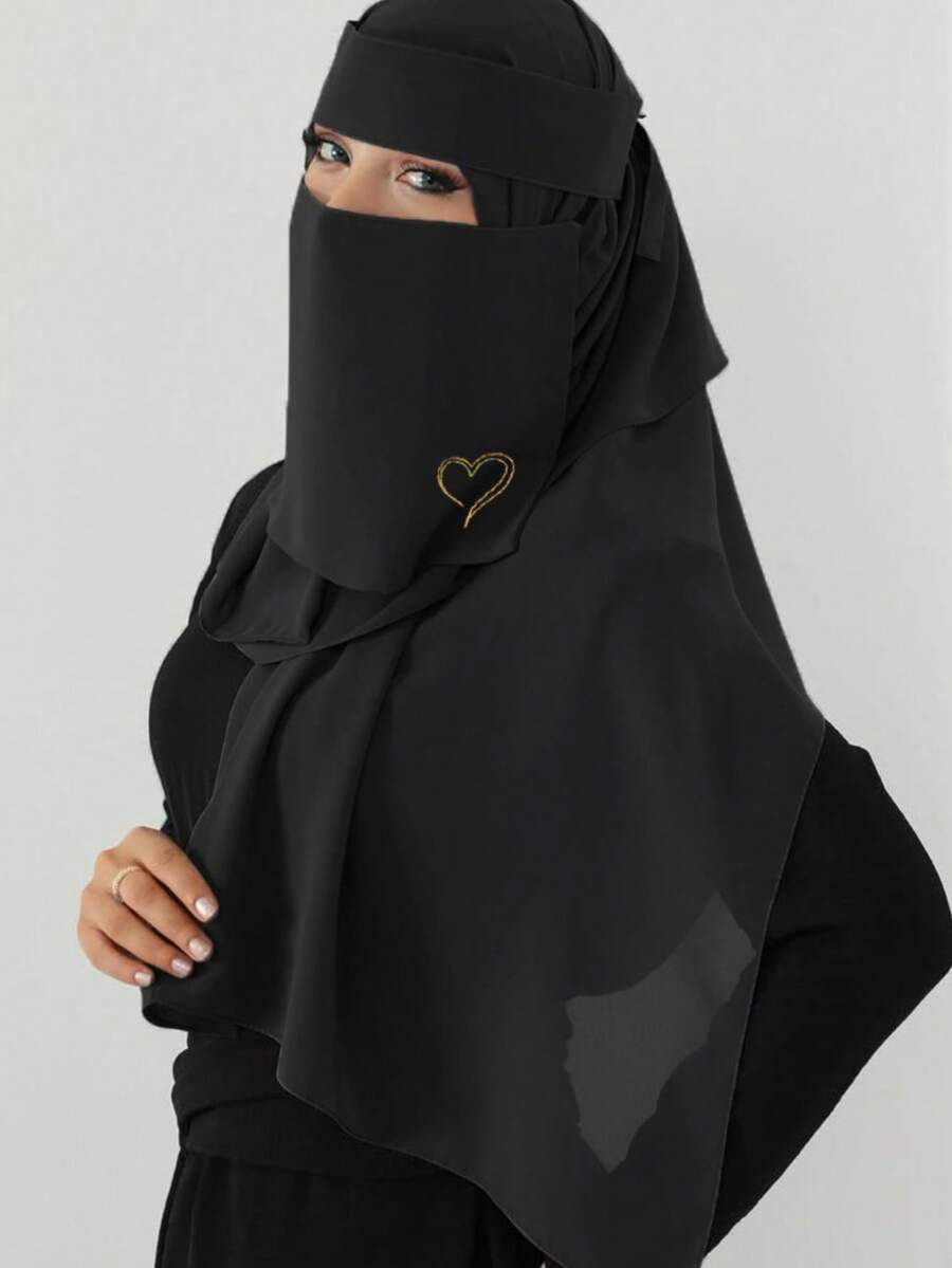 1件装女士纯色爱心圆点简约优雅面纱头巾，阿拉伯头巾，多功能面罩，可作睡袍配饰，防风防尘，适合日常旅行、四季皆宜、海滩度假等场合。 - 彩色 - 查看 1