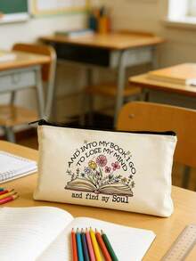 5/2/1pcs Floral & Book Reading Themed Canvas Zipper Storage Bags Gift Packaging Set, Creative "You're Awesome" Motivational Small Gift Bags, Suitable For Back To School, Graduation, Travel, Birthday, Anniversary, Teacher's Day, Appreciation Gifts - Beige - View 21