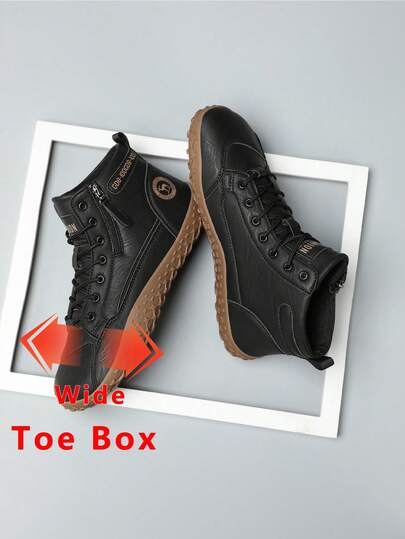 Men's Wide Toe Sports Shoes, Men's Wide Toe Outdoor Hiking Boots, Men's Wide Toe Work Boots, High-Top Lace-Up And Side Zipper Closure Design, Suitable For Fitness, Outdoor, Hiking