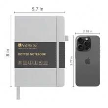 &And Per Se Dotted Journal Notebook, A5 Hardcover Leather Bullet Dotted Journal, 160 Pages 100 Gsm Thick Paper, 3 Sheets Of Stickers Included- 5.7'' X 8'' (Grey) - 160點陣160點陣 - 查看 3