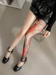 Quần tất dài đến bắp chân in hình xăm, quần tất unisex in hình hoa và rồng nhiều màu sắc, thiết kế hình xăm 360 độ, vớ in thêu liền mạch mang đậm văn hóa truyền thống. - Nhiều màu - Xem 7