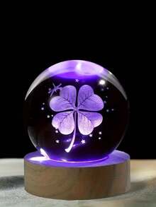 7-Color Clover Crystal Ball Lamp, USB Powered With Wooden Base, Valentine's Day Gift, Home Bedroom Decor, Suitable For Office, Hotel, Birthday Party And Holiday Gifts - Multicolor - View 4