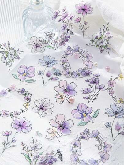 20pcs/Pack Matte PET Stickers With Flower Collage Decorative Sticker Sheets Scrapbook Supplies Scrapbook Stationery