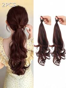 2个装弹力发圈，可缠绕成发髻，打造自然凌乱的辫子马尾辫，多种款式DIY发圈、马尾辫发绳、发圈、橡皮筋、发绳发饰，合成纤维接发马尾辫发髻，凌乱卷曲弹力发髻 - 彩色 - 查看 12