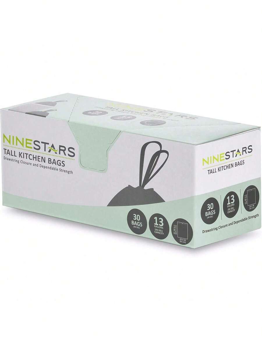EstiloTendenciaNINESTARS NSTB-10-30 - Bolsa De Basura Extrafuerte Con Cierre De CordóN, Paquete De 1, Blanco, 13 GAL., 1Calidad PremiumVersióN Mejorada - 82,5 cm (alto) * 1,6 m (ancho) - Ver 1