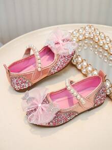 1 par de zapatos de niña con mariposas multicolor y decoración de strass, zapatos de princesa con suela suave y decoración de perlas, adecuados para primavera, verano, fiestas de cumpleaños, actuaciones escolares, zapatos etéreos y delicados - Rosa - Ver 6