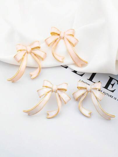 1 Pair Cute Pink Bow Earrings, Versatile For Daily Wear