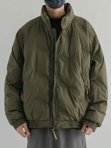 Abrigo de plumas para hombre invierno moda americana cuello alto grueso chaqueta piloto holgada abrigo casual de algodón - Verde militar - Ver 2