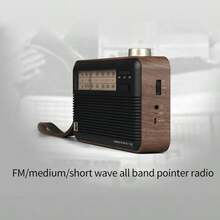 PANDA T-41 复古便携式收音机，AM/FM/SW 多波段，立体声播放器，内置扬声器，音质清晰，电池供电，适合家庭和户外使用 - 黑色 - 查看 4