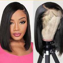 200% 密度 14 英寸直发混纺人发波波头假发，13x4 高清透明蕾丝前额编织假发，巴西原生发，预先拔毛，自然发际线，预先漂白，隐形发结，透气性好，佩戴自然逼真舒适，适合日常或节日场合佩戴。 - 自然色&黑色系 - 查看 9