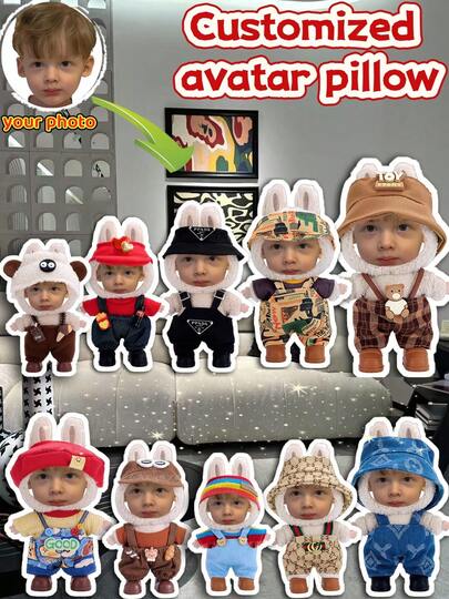 1 Custom Pillow, Personalized Face Pillow, Cute Design, Personalized Mini Hug Pillow - Custom Photo Design, Suitable For Her, 3D Pillow, Human-Shaped, Double-Sided Printing, Unique Gift For Boyfriend, Girlfriend, Mom, Dad, Friends, And Family - Suitable For Indoor, Sofa, Bed, Car, Tea Room, Bedroom, Living Room Decoration, Holiday Gift, Valentine's Day, Couples, Birthday, Anniversary, Easter, Christmas, Father's Day, Mother's Day