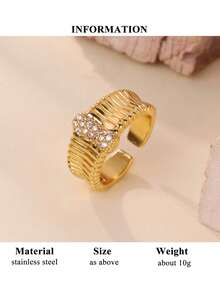 10pcs Cubic Zirconia Stainless Steel Rings, Women/Mother's Style, 18K Gold Plated Tarnish Resistant Adjustable Rings, Wedding Jewelry/Party Accessories, Valentine's Day/Mother's Day Gift