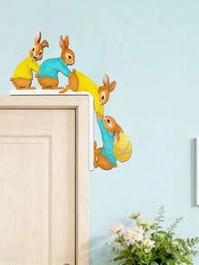 1pc Wooden Easter Bunny Decor, Cute Rabbit Easter Egg Door Frame & Wall Decor, Easter Corner Decoration, Suitable For Home, Office, Party, Theme Party, Birthday, Easter Decoration - Multicolor - View 6