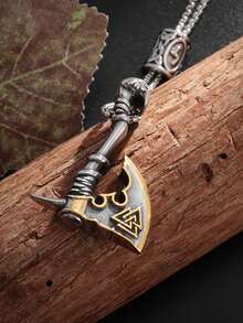 1pc Retro Domineering Nordic Rune Viking Ax Pendant Necklace For Men And Women Fashion Amulet Jewelry Gift - Fashion - View 5