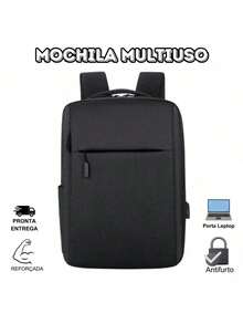 Mochila Minimalista Impermeável com USB - Preto - Visão 1